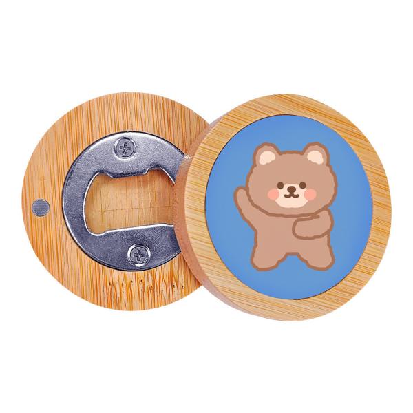 Personalized Round Bamboo Wooden Bottle Opener Fridge Magnet Sublimation Blank Bottle Openers