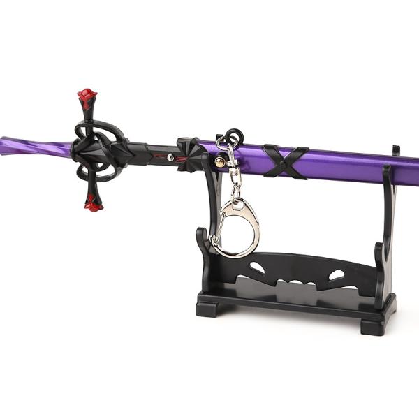Fate Joan Press To Eject Purple Anime Sword Keychains Mini Katana