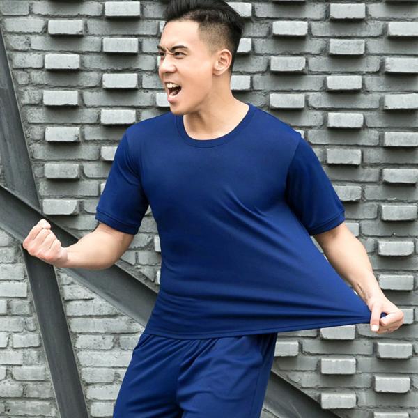 Polyester Blue Crew Neck Military Tactical Shirts Moisture Wicking Physical Training