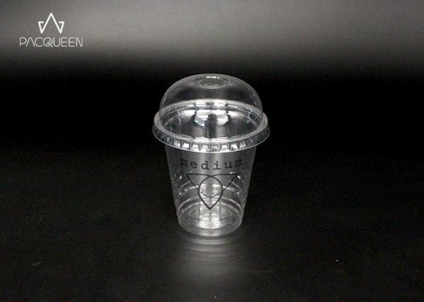 PET Disposable Cold Drink Cups With Lids Flat / Dome Anti Leaking