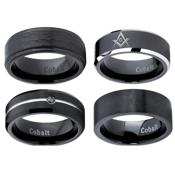 Tagor Jewelry Made 8mm Cobalt Ring Flat Polished Finish Beveled Edges Wedding Band Ring