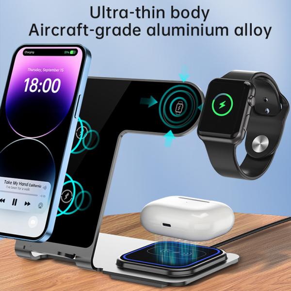 3 em 1 bracket liga de alumínio carregador sem fio para telefone earphone relógios