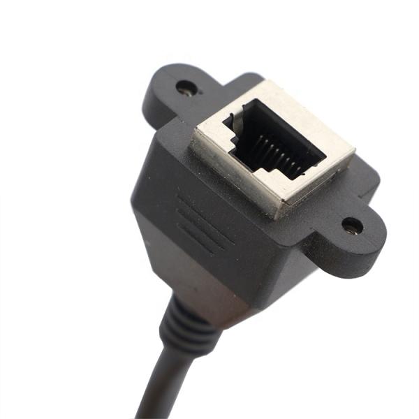 Custom 6FT Screw Locking Stud Network Ethernet Female Socket RJ45 Panel Mount Extension Cable
