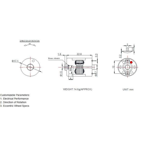 17.1mm DC Vibration Motor 3v - 12v RoHS Material With Inner Eccentric Wheel