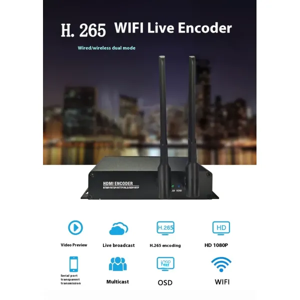 H.265 Wireless HD Video Encoder Equipped Dual Band WiFi For Outdoor Streaming