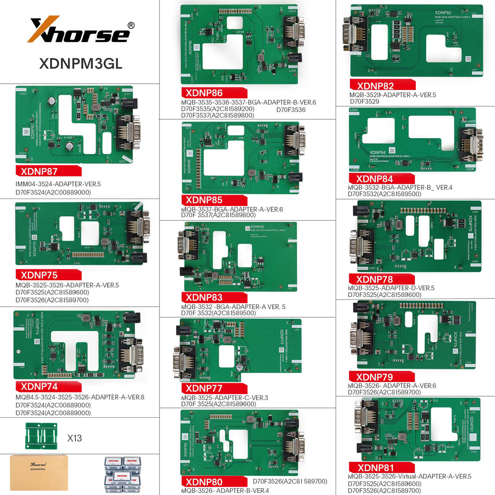 Xhorse Multi Prog ECU TCU программист с XDNPM3GL MQB48 безсоединительными адаптерами полный пакет 13 штук