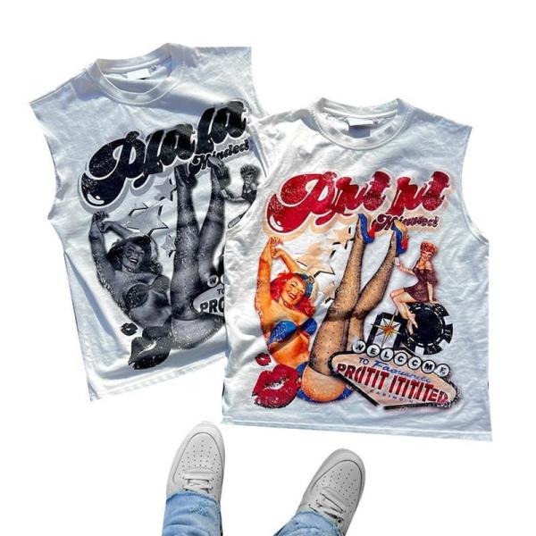 Custom Logo Silk Screen Print Sleeveless T Shirts for Men 100% Cotton Crew Neck Tank Tops
