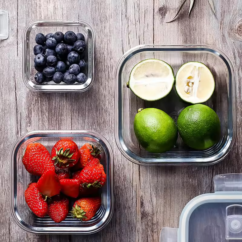 Hot Selling Kitchen Use Food Storage Container Box Transparent Glass Organizers Portable Bento Box with Lids