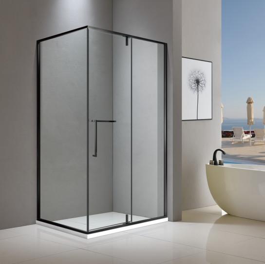 Rectangular matt black stainless steel shower enclosure 900*1400 with one hinge door and two fixed panels