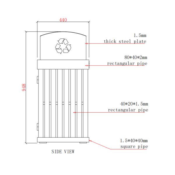 Двуугольные железные наружные мусорные баки, 120 литровые мусорные баки, установленные на поверхности