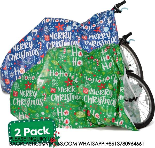 Christmas Bicycle Bag 60” X 72, Jumbo Gift Bag For Xmas Season, Large Bike Present Bag Gift Tags For Holiday Gift