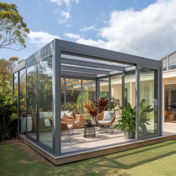 Modern Retractable Aluminium windows and Doors Materials Garden Sunroom with High Thermal Insulation Laminated Glass for Outdoor