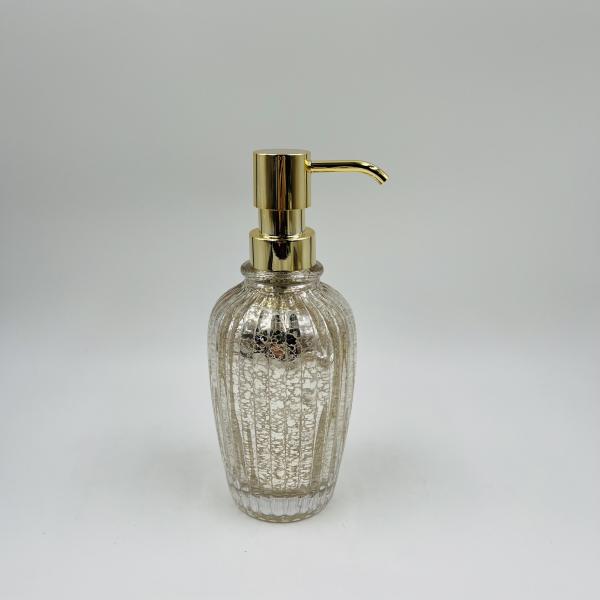 Accessoires de salle de bain en verre or mercure ensemble de forme ronde avec bande verticale côtelée distributeur de savon en verre porte-dentelle en verre porte-savon