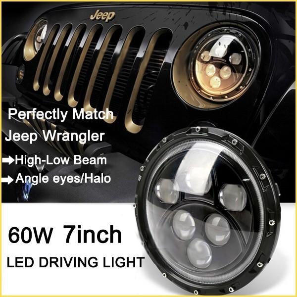 7 Inch 60W LED Work Light , High Or Low Beam Car Daytime Driving Light For Jeep Wrangler