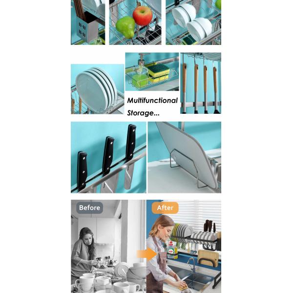 2 Tier Dish Dryer Rack Over Sink  , Polishing Double Sink Drying Rack ODM