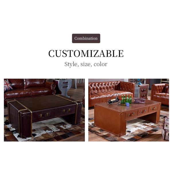 Nidea #8620 Luxury Vintage Trunk Coffee Table Genuine Leather Antique Industrial Design Living Room Furniture Storage Handmade Durable