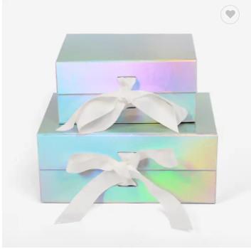 Shoe Holographic Paper Rigid Magnetic Folding Gift Boxes Custom Printed With Ribbon