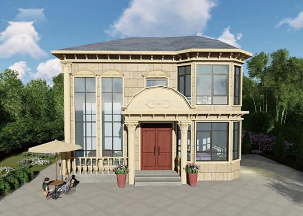 Casa clássica europeia de vidro leve de aço pré-fabricada