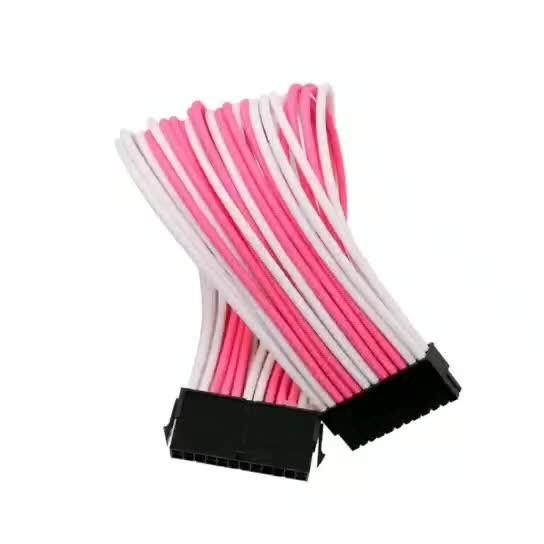 ATX 24Pin Male to Female Power Supply Motherboard Adapter Connector Cable Cord Pink and White