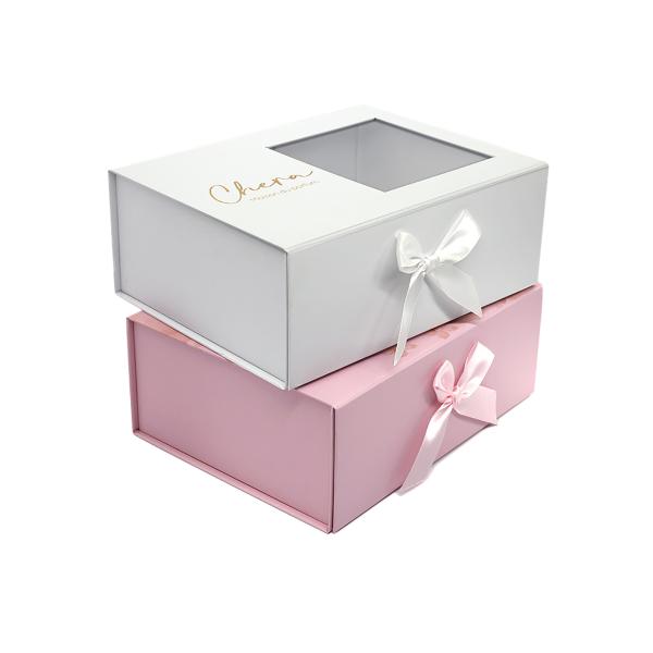 Foldable Magnetic Rigid Gift Box With Clear Window For Display And Retail Packaging