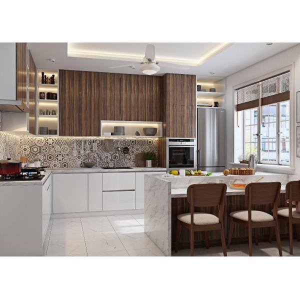 DTC 200cm Modern Stained Kitchen Cabinets With Painted Island Breakfast Bar