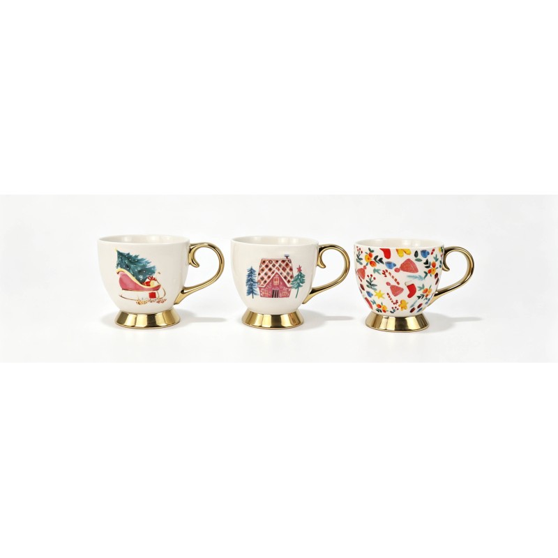 Watercolor Christmas Footed Gold Trim Ceramic Mug