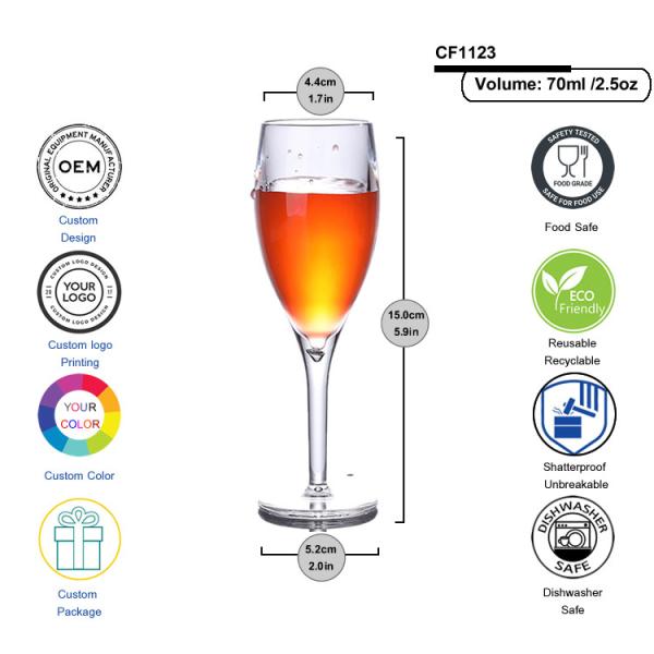 2.5oz Small SAN Plastic Biodegradable Champagne Flutes Glasses 70ml