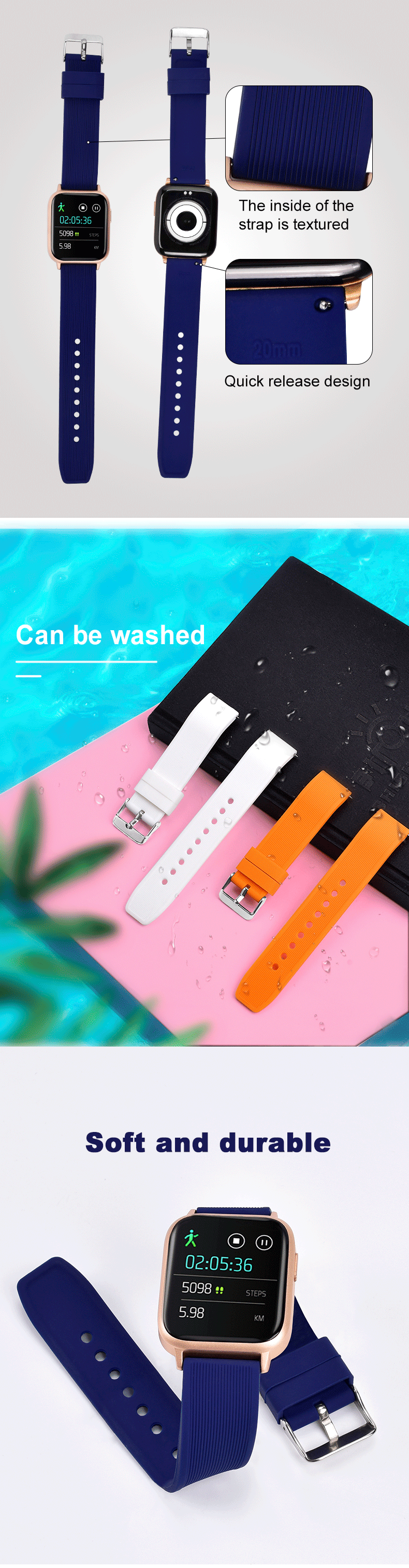 Ribbed Silicone Watch Strap - 316L Stainless Steel Buckle Quick Release Adjustable Design B2B Wholesale Factory OEM Custom Logo