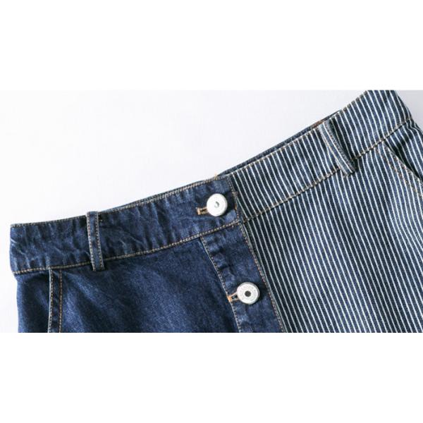 CF Buttons Ladies Dress Skirt Contrast Stripe Denim 100% Cotton Mid Length