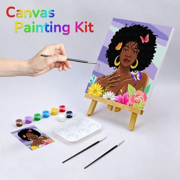 African American Women Flowers Pre Drawn Canvas Paint Kit Art Set Custom Size
