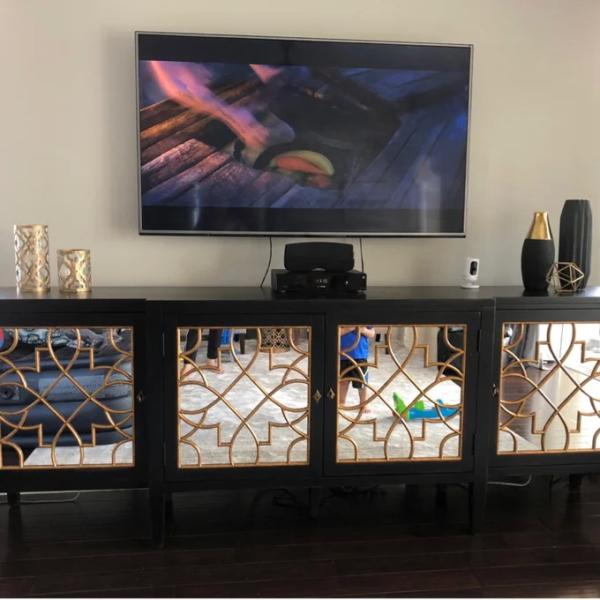 Black Mirror Credenza Cabinet Sideboard Organizer Set For Living Room TV