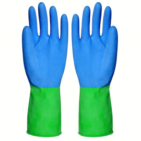 Bi Color Flocklined M60g Dish Wash Hand Gloves For Household