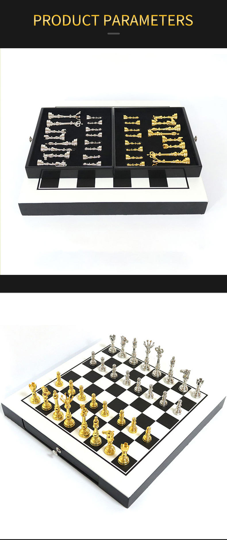 Portable Foldable Chess Set with Zinc Alloy Pieces and Wooden Chessboard for Outdoor Games