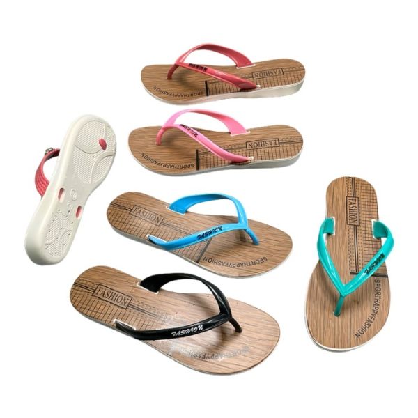PVC Women Wood Grain Sole Casual Flip Flops
