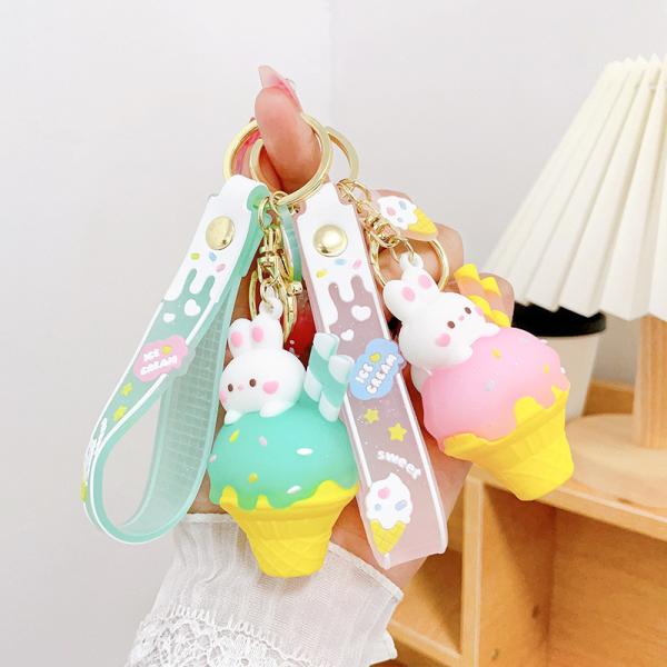 Ice Cream Cute Rabbit Keychain Charms Silicone Stationery Style Purse Handbag Charms