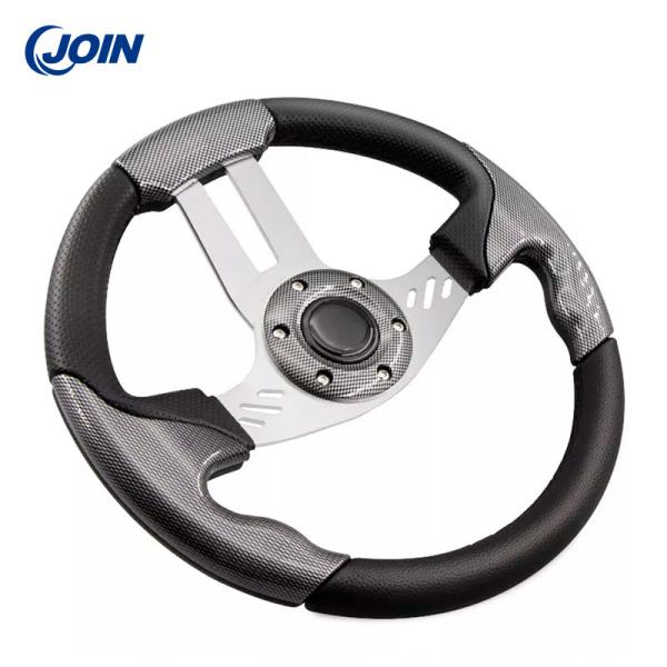Universal 13 Inch Racing Steering Wheel Wood Grain Golf Cart PVC