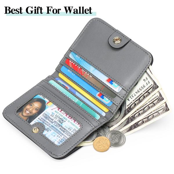 Small Women's RFID Blocking Bifold Wallet with ID Window Genuine Leather Mini Pocket Purse