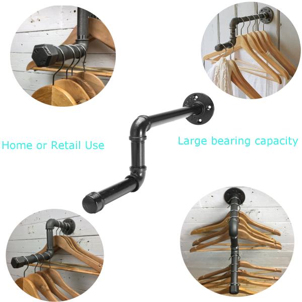 Черная промышленная железная труба Настенная одежда Рельсовый пальто Полотенце Хранилище Винтажная стойка Ткань вешалка Поставка
