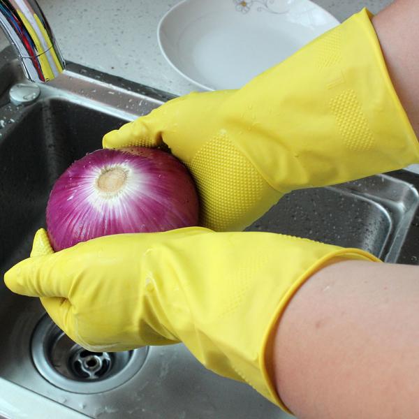 Luvas de borracha alinhadas rebanho do látex da cozinha, luvas de limpeza com forro do algodão