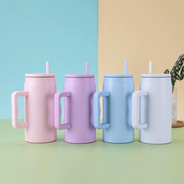 Cross-border 50oz Giant Straw Cup, 304 Stainless Steel Vacuum Insulated Cup, Large-capacity Portable Handle Car Cup
