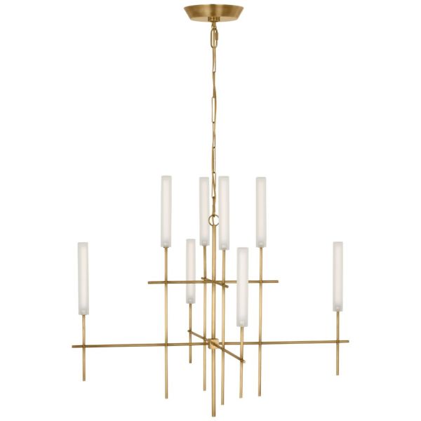Brass Body Adjustable Height Crystal Shade LED Pendant Lighting Chandelier for High Ceilings