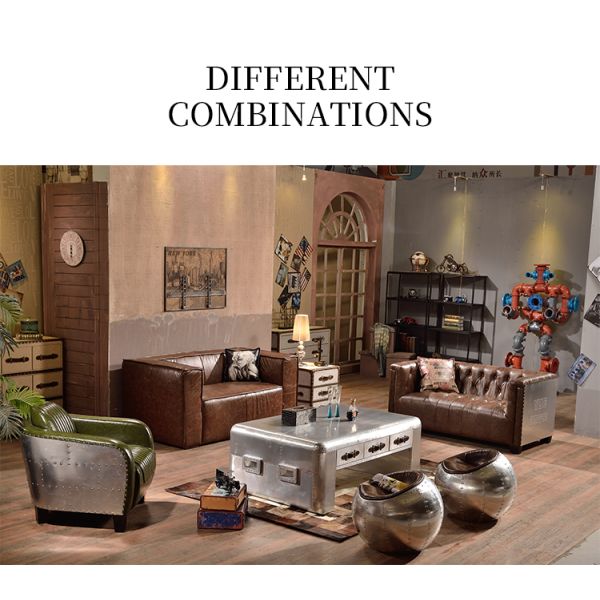 Nidea #8958 Designer Genuine Leather Vintage Industrial Retro Sofa Set  Lounge Personalization Pub Club Studio Furniture Ecksofa