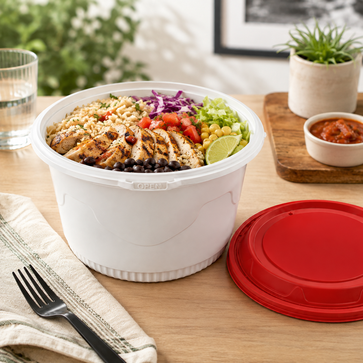 1780ml Tall PP Disposable Soup Container Bulk Tamper Evident Lid Color Options
