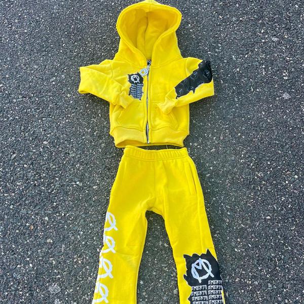 Fabricantes personalizados Vintage Acid Wash Trajes de peso pesado con cremallera con capucha recortada Pantalones con capucha y pantalones de sudor