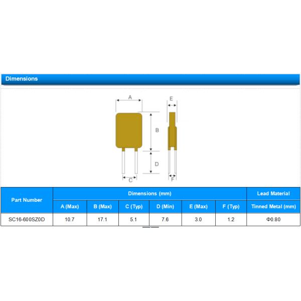 Polymer PPTC Resettable Fuse Radial Lead SC16-600SZ0D 6A I Hold 16Vmax 2.80W