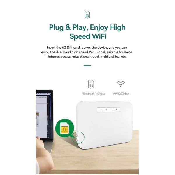 Modular 4G Router 11AC Dual Band 1200Mbps LTE CPE Support VPN Battery and 10 100Mbps Modular Connectivity