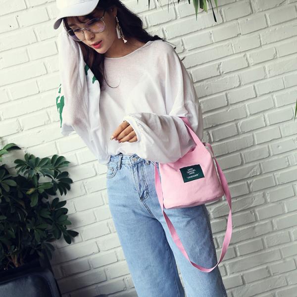 Japanese minimalist mori academic style letter canvas bag slung shoulder bag handbag small bucket bag