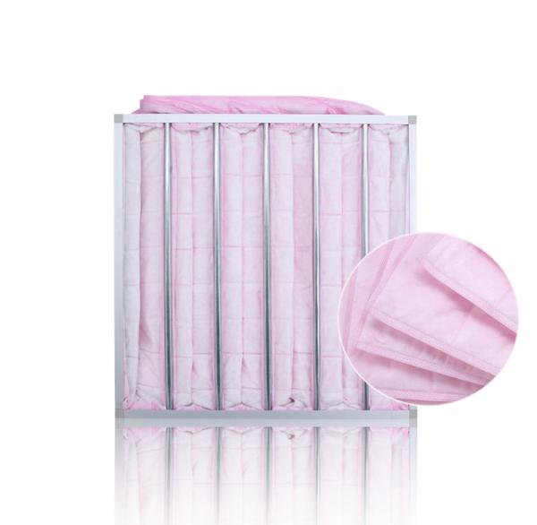 Pink 6 Pockets HVAC F7 Bag Filter Synthetic Fiber Pocket Bag Filter High Permeability