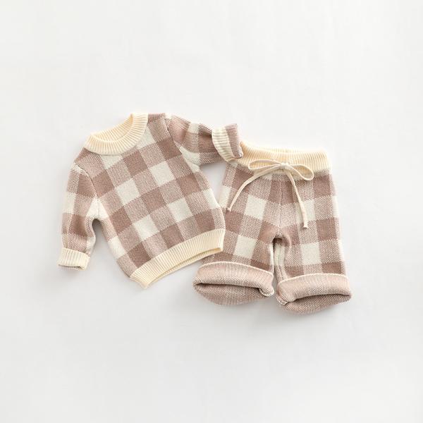 Custom LOGO Cotton baby sweaters sets newborn winter Clothes Sets Jacquard Chunky knitted Pant Long sleeve kids knit s