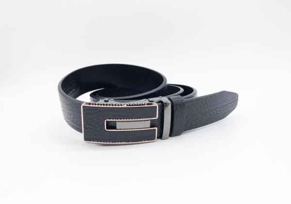 Black Genuine Leather Mens Automatic Buckle Belt 3.5cm Width Sleek Surface